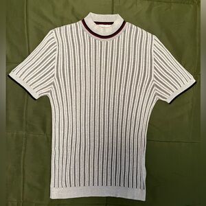 Topman Ribbed Knit Top with Red and Gray Accents